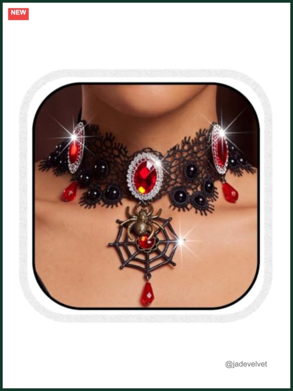 Lace Choker Necklace with Crystal & Rhinestone Adjustable Costume Jewelry for